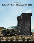 3W Floor Mats Fit for Subaru Outback & Legacy 2020-2025 TPE All Weather Custom Fit Floor Liner for Subaru Outback & Legacy 2025 2024 2023 2022 2021 2020 1st & 2nd Row Car Mats, Black