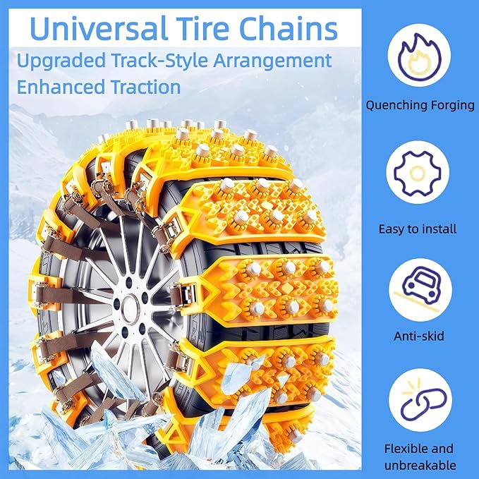 6 Pack Universal Tire Chains,Emergency Portable Snow Chains Suitable for Car, Truck, and SUV, Zip Tie Tire Chains, Adjustable