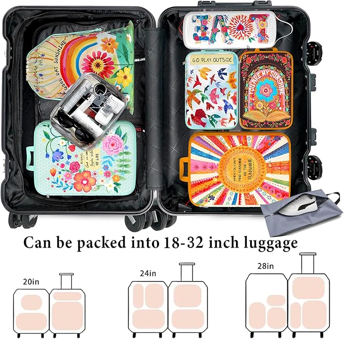 Compression Packing Cubes for Travel, 8 Set Natural Life Luggage Organizers, Waterproof Expandable/Compression Bags Bohemia T