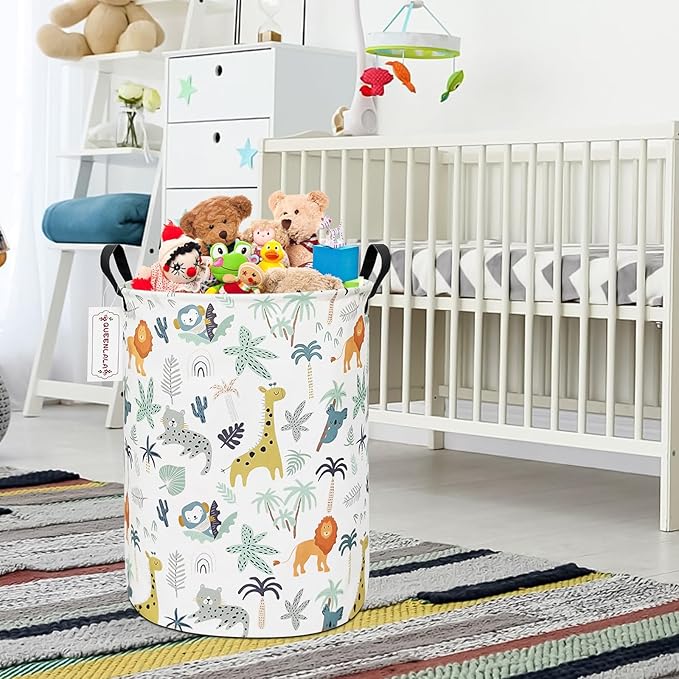 QUEENLALA Large Storage Basket,Laundry Hamper/Bathroom/Home Decor/Collapsible Round Storage Bin,Boys and Girls Hamper/Boxes/C