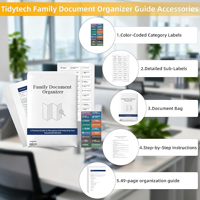 Deluxe Pro Large Next of Kin Box Organizer with 50-Page Family Document Guide, Fireproof Foldable File Organizer with Combina