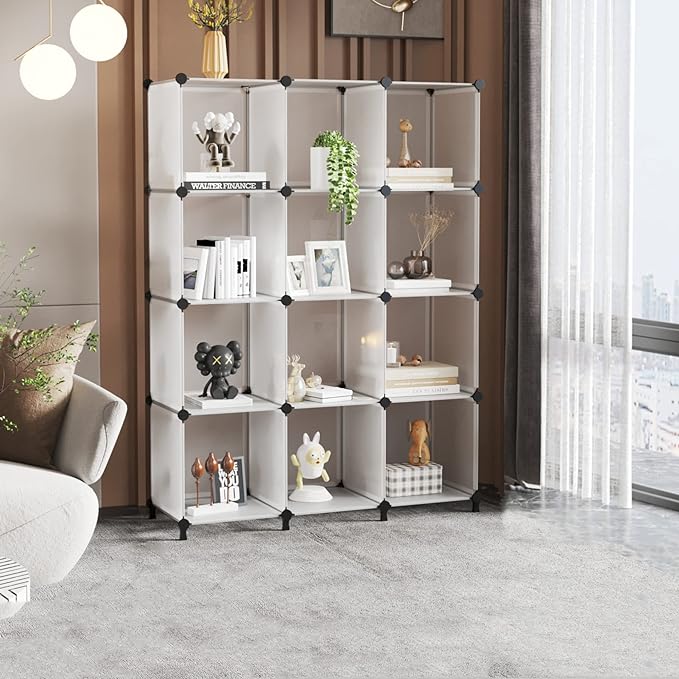 AWTATOS Cube Storage Organizer Storage 12 Cube Bookshelf DIY Plastic Closet Storage Shelves with Wooden Mallet, Ideal Storage