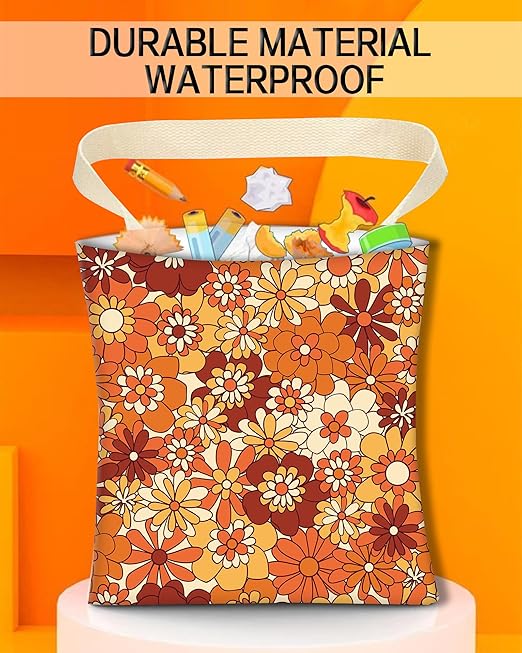 Car Trash Can, Durable Hanging Car Trash Garbage Bag, Cute Automotive Garbage Cans Organizer, Boho Orange Flowers