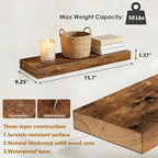 15.7 inch Rustic Brown Floating Shelves Set of 2, Solid Wood Wall Mounted Shelves, Heavy Duty Display Storage Shelves for Bed