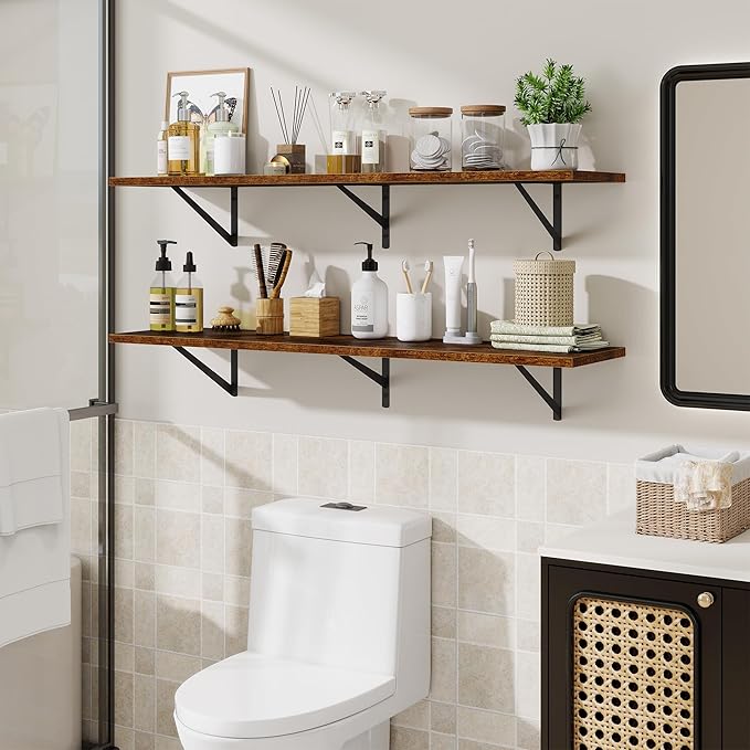 48inch Floating Shelves for Wall,10" Deep Floating Shelves with Metal Brackets,Wall Mounted Hanging Floating Shelf,Wide Displ