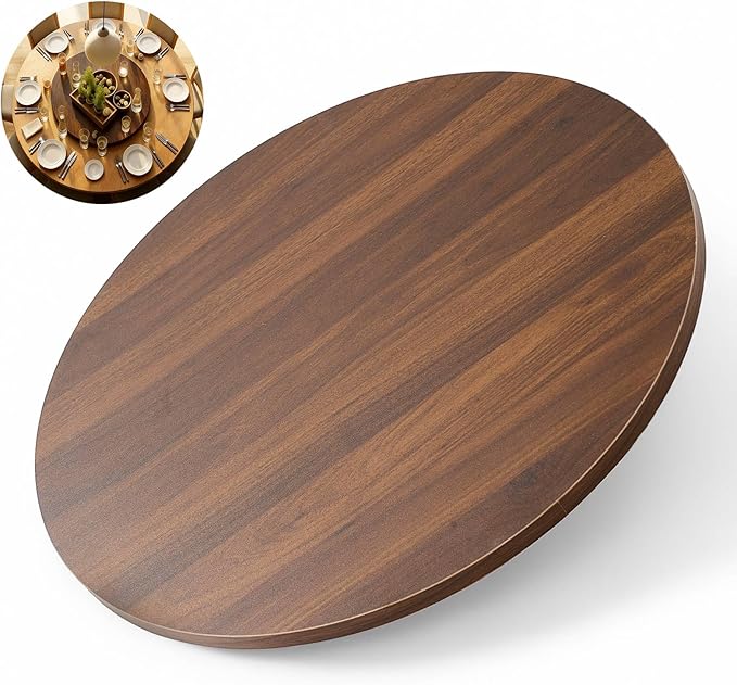 24" Black Walnut Wood Lazy Susan for Table Top, Large Turntable Rotating Serving Tray for Counter Top Solid Wooden Round Lazy