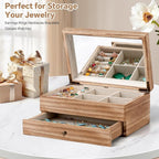 Meangood Jewelry Box Organizer for Women, 2 Layer Large Jewelry Storage Case, Rustic Wooden Jewelry Box with Mirror & Ring Tr