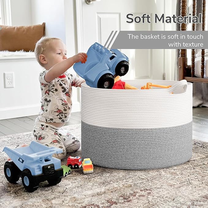 INDRESSME 115L Extra Large Blanket Basket, Soft Cotton Rope Storage Basket for Organizing, Home Decor, Toys, Laundry & Towels