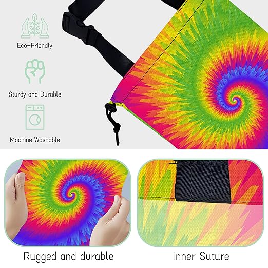 Rainbow Tie Dye Car Garbage Bag,Waterproof Small Car Trash Bag Hanging Back of Seat,Drawstring Hanging Car Trash Bag with Adjustable Buckle for Car Accessories