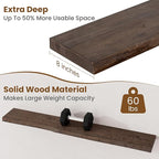 Floating Shelves for Wall Decor, Rustic Solid Elm Wood Live Edge Floating Shelves Wall Mounted, Wall Shelves with Invisible B
