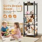 Stuffed Animal Storage Zoo Tower,56In Wooden Large Stuffed Animal Holder Organizer with Wheels,Stuffy Plushies Storage with E