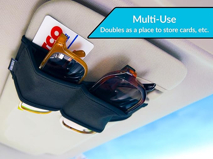Sunglasses Holder for Car Visor – Dual Storage Holds 2 Pairs | One-Hand Operation, Scratch-Proof, Universal Fit | Glasses Organizer for Vehicle Visor (Black)