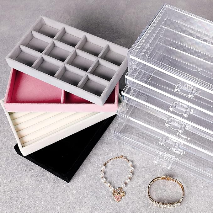 Frebeauty Extra Large Acrylic Jewelry Box for Women 5 Layers Clear Jewelry Organizer Velvet Earring Box with 5 Drawers Rings 