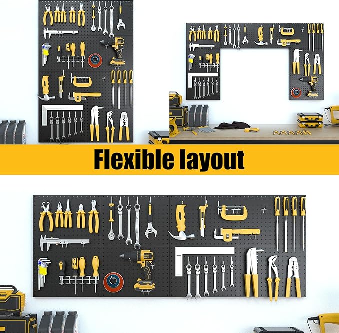 Spampur Peg Board, 8 Pack Metal Pegboard Panels Black Pegboards Wall Organizer, Peg Board for Walls Home, Garage Tool Storage