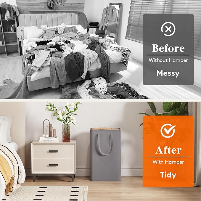 Lifewit 50L Slim Laundry Hamper, Narrow Small Laundry Basket with Handle for Dirty Clothes, Collapsible Tall Thin Laundry Bin
