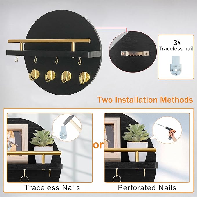 dreampossible Key Holder Wall Mount - 10.2 Inch Decorative Key Rack and Mail Organizer with 8 Key Hooks - Wooden Key Hanger w