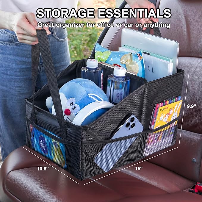 Front-Back Seat Car Organizer Box - Portable Passenger Seat Organizer, Odorless Fabric Car Seat Organizer, Universal Foldable A