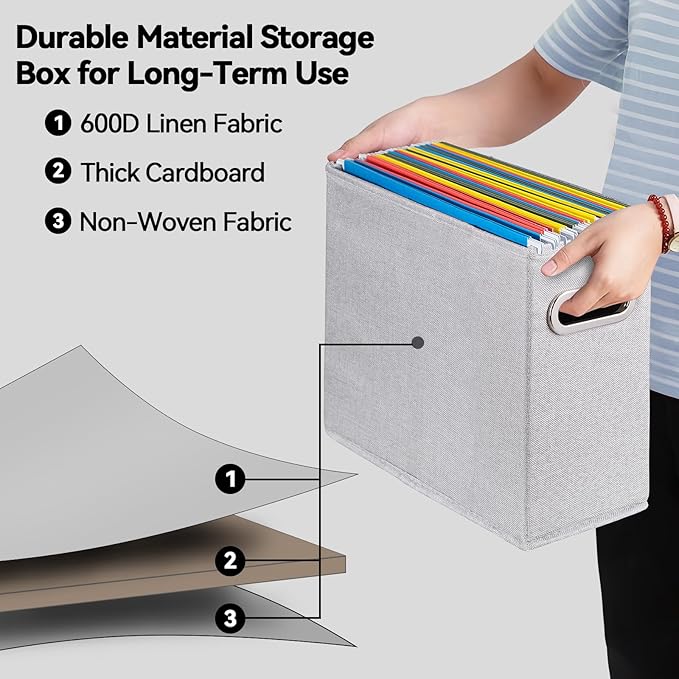 4 Pack Letter Size File Storage Box Collapsible, Fabric Hanging File Folders Organizer, Portable Office Document Holder with 