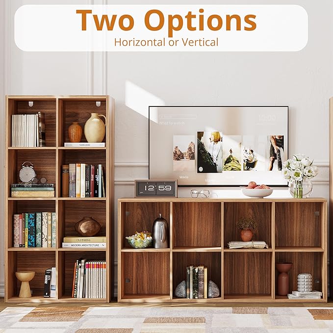IROCNK Bookshelf, 8-Cube Storage Cube Shelf Organizer, Extra Thick Frame Horizontally & Vertically Reversible Bookcase with O