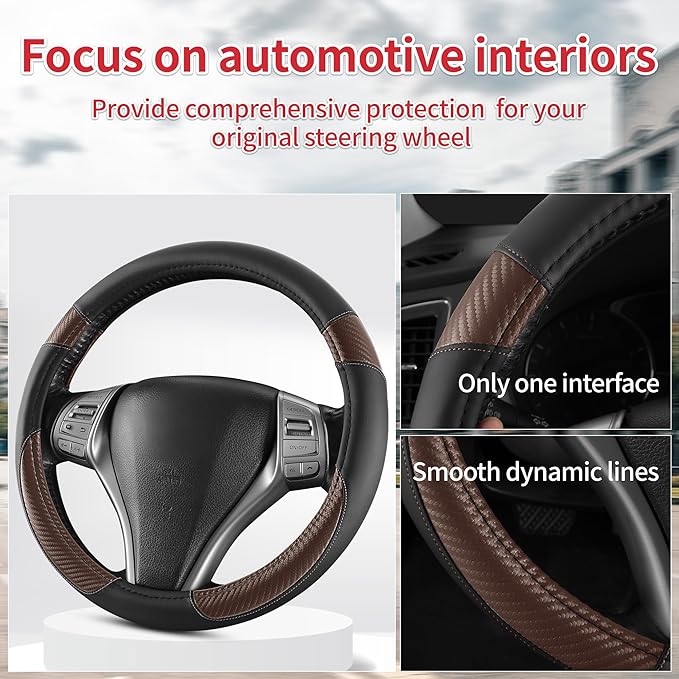 Non-Slip Car Nappa Leather Steering Wheel Cover,Universal Car Accessories Women Men Fit 14" 1/2-15" Suvs/Vans/Sedans/Cars/Tru