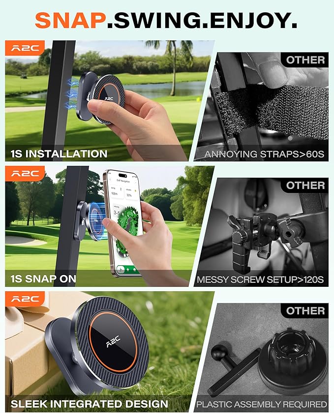 A2C Alloy Magnetic Golf Cart Phone Holder for MagSafe iPhone, Unique Golf Gifts for Men Golfers Dad Father, Golf Gift for Him Husband, Golf Accessories Essentials Gadgets (Iron Gray(2 Pack))