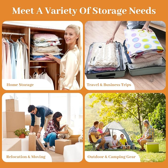 Travel Vacuum Seal Bags for Clothing with Portable Electric Pump, 9 Pack Space Saver Vacuum Storage Bag, Compression Packing 