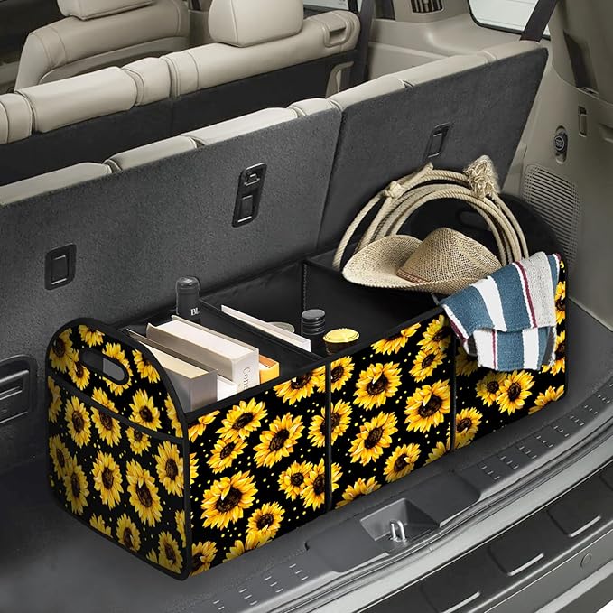 Sunflower Car Trunk Storage Box with Pockets Car Accessory for SUVs Cars Automotive Organizer