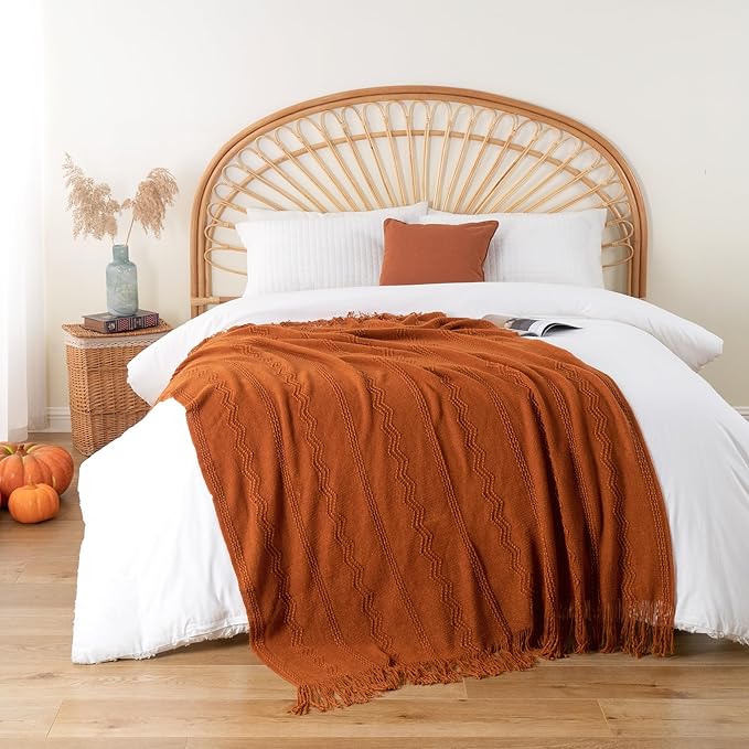 BATTILO HOME Fall Decor Caramel Throw Blanket for Couch, Rust Orange Throw Blanket for Bed, Decorative Fall Throw for Sofa, 5