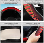 5D Honeycomb Black Red Car Steering Wheel Cover,14.5-15 Inch Universal Carbon Fibre Leather Covers Breathable Anti-Slip Odorl