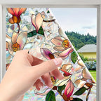 Niviy Magnolia Flowers Stained Glass Window Film, Rainbow Window Film Glass Decals Static Cling Stickers, Windows Tint for Home Bathroom (16.93 x 78.7inch)