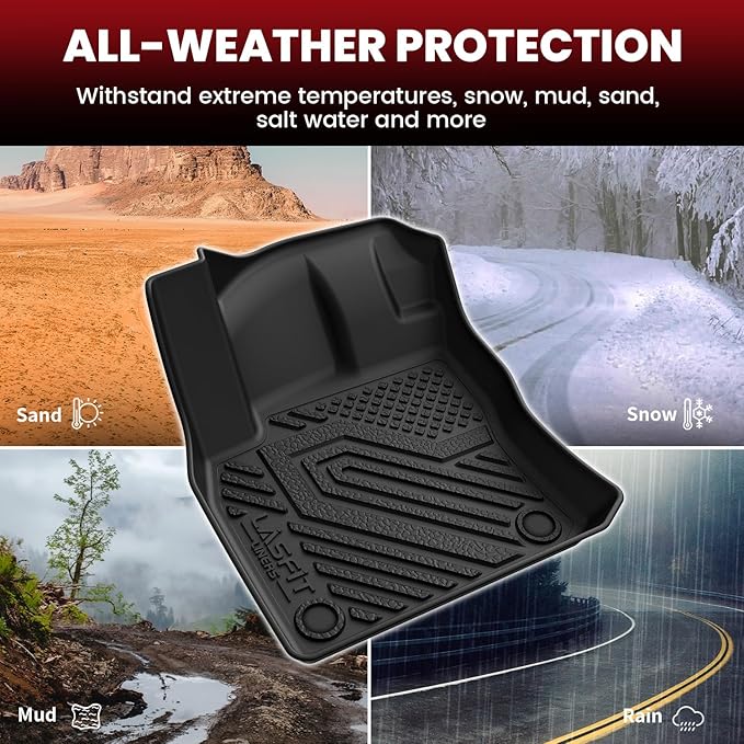 LASFIT Floor Mats for Volkswagen VW Tiguan 2018-2024 (Fit 5 Seats), All Weather TPE Custom Fit Car Mats for 1st & 2nd Rows Floor Liners & Trunk Mats for VW Tiguan Accessories, Easy to Clean, Black