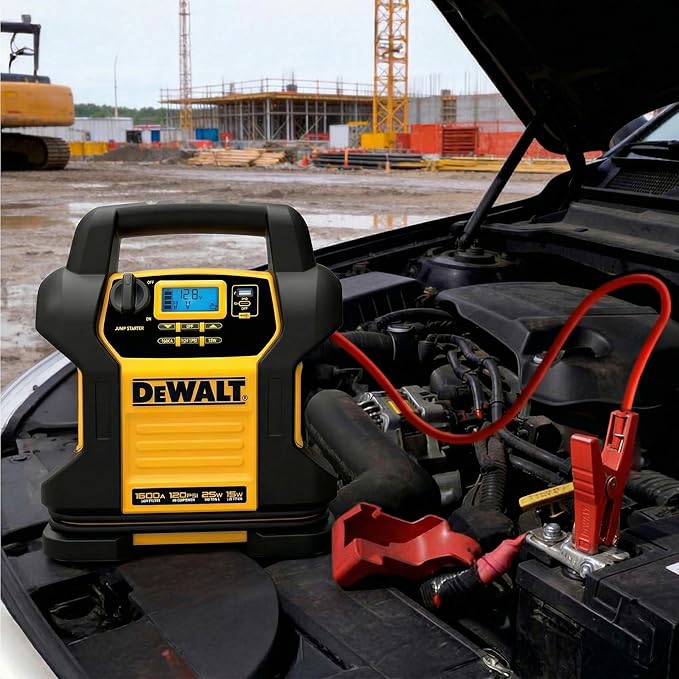 DEWALT DXAEJ14 Digital Portable Power Station Jump Starter - 1600 Peak Amps with 120 PSI Compressor for Tires, Sports