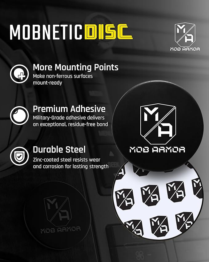 Mob Armor Magnetic Phone Mount Plates - Strong Adhesive Steel Discs for MobNetic Maxx & Mob Magnetic Car Mounts, Compatible with Phone Magnet Plates, Vehicle Accessory - Black (4 Pack)