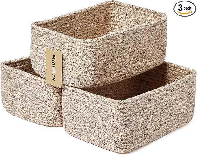 MiniArk Small Storage Baskets for Organizing | Closet Organizer Bins | Shelf Toy Basket | Woven Rope Baskets | Cube Decorativ