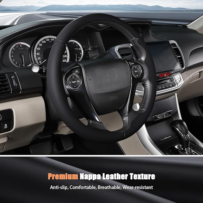 Aimato Customized Steering Wheel Cover for Honda Accord 2013-2017/Pilot 2016-2018/Crosstour 2013-2015, Thin,Anti-Slip,Scratch-Resistant Exclusive Car Accessory for Honda, Black