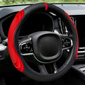 XCBYT Steering Wheel Cover - Red Leather Steering Wheel Wrap Great Grip with 3D Honeycomb Quick and Effortless Installation N