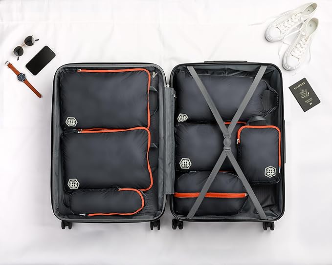 TRIPPED XL Compression Packing Cubes — 7-Piece Set for Checked Luggage | Extra-Large (15.7"×11"×4") + Large + Small + Tube + 