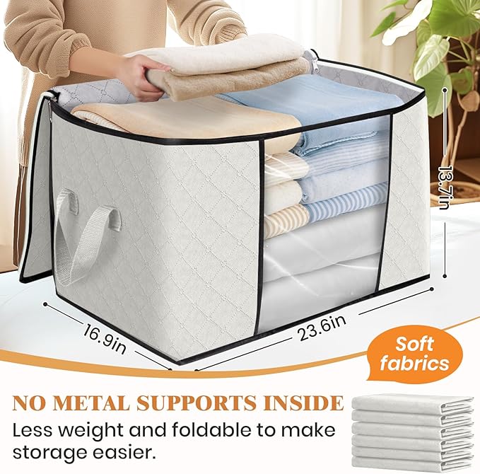 Fab totes 24 Gallons Clothes Storage, Foldable Thick Fabric Blanket Storage Bags, Containers for Organizing Bedroom, Closet, 