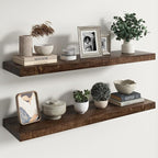 RICHFOCUS Elm Floating Shelves for Wall - 40" W x 9.3" D Rustic Solid Wood Shelves with Invisible Bracket, Wall-Mounted for L