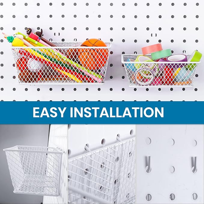 Photect Pegboard Wire Baskets Accessories Hanging Wall Organizer 3 Sizes Pegboard Bins Basket Home Garage Multi Fit Organizer