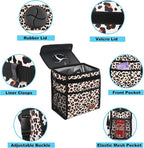 Femuar Leak Proof Car Trash Bag Large Capacity Waterproof Garbage Can with Lid for SUV Leopard Print