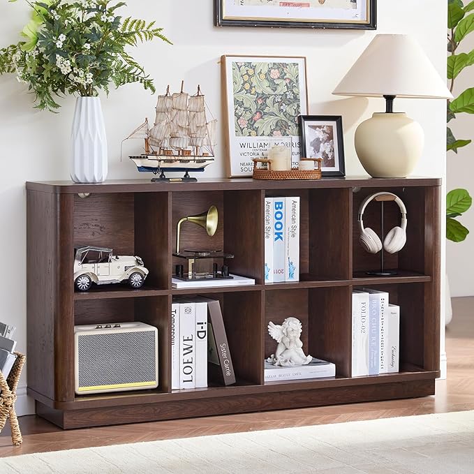 Joaxswe 8 Cube Bookcase, 52" Long Horizontal Book Shelf w/Curved Edge, Floor Standing 2-Tier Cubby TV Stand Bookshelf with Wo