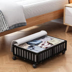 Bamboo Under Bed Storage Containers with Wheels, Rolling Under the Bed Shoe Storage Bins, Wood Stackable Underbed Drawers wit