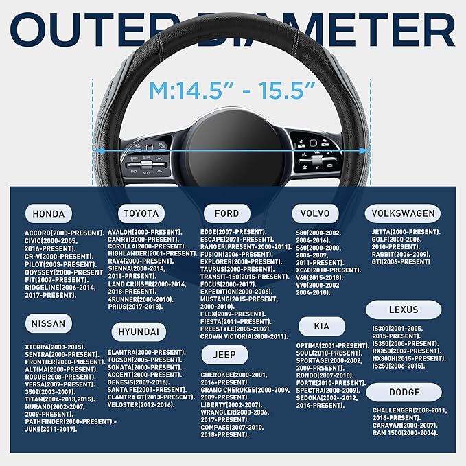 Road Comforts Car Steering Wheel Cover - Microfiber Leather Steering Wheel Wrap Sports 14.5-15 Inch Steering Wheel Cover Non-