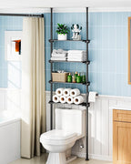 ALLZONE Over The Toilet Storage Cabinet, 4-Tier Adjustable Bathroom Shelves, 22-34 Inch Wide, Tension Mounted Organizer, Spac
