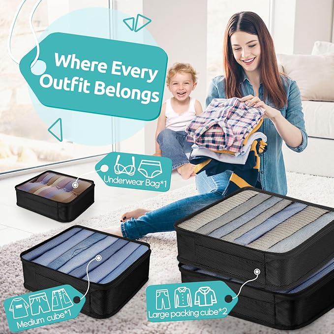 ALL INCLUDED - 12 Set Packing Cubes for Suitcases Carry On, Travel Essentials/Accessories Luggage Organizer Bags Set, Include