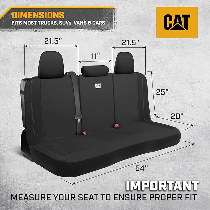 CAT PU Leather Rear Bench Seat Cover – Black, 60/40 Split Fit for Cars, Trucks, SUVs – Waterproof, Scratch-Resistant, Semi-Un
