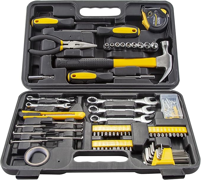 CARTMAN 148 Piece Tool Set General Hand Tool Kit with Plastic Toolbox Storage Case, Automotive Set Yellow