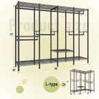 Raybee Clothes Rack for Hanging Clothes,Clothing Rack with Shelves,Portable Closet,Adjustable,76" W x 77" H x 18" D,Max Load 