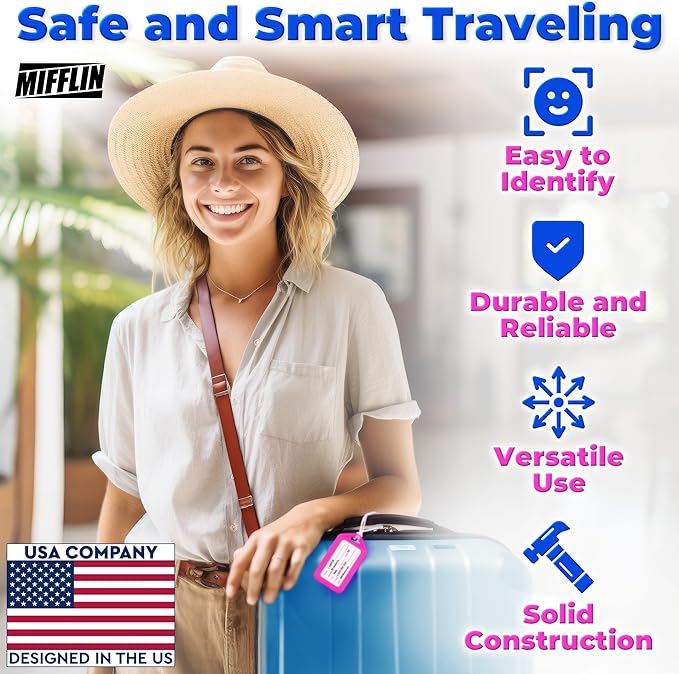 Mifflin-USA Luggage Tags (Variety, 100 PK), Bag Tag for Baggage, Suitcase Tags Bulk